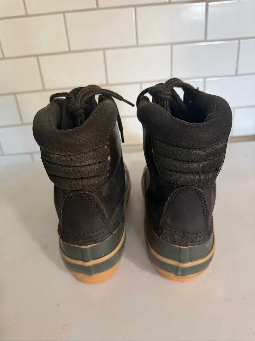 Thermolite Insulated Duck Boots Mens 8 Ankle Lace Up Rubber Black Green Tan